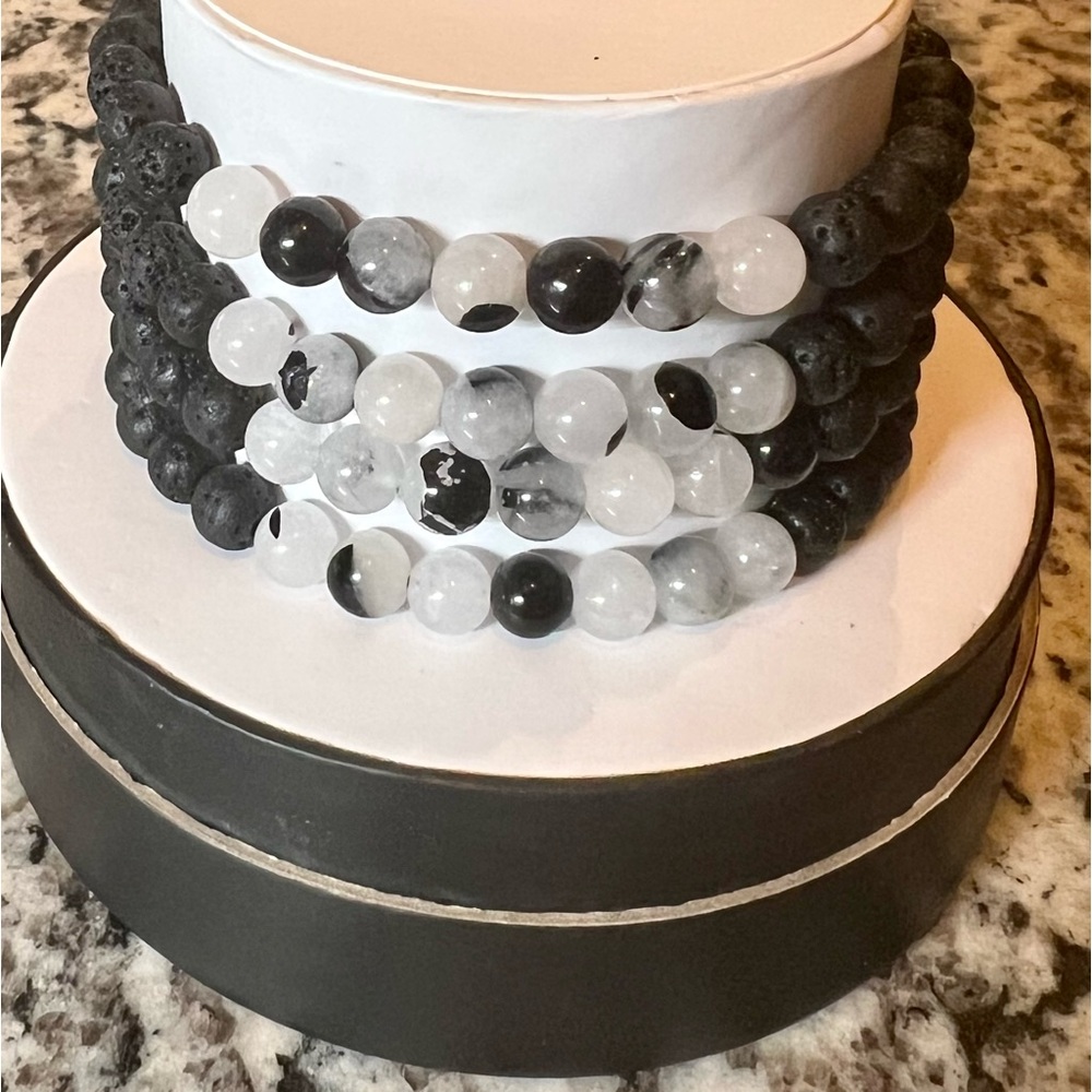 Lucky 7 bracelet handmade lava and tourmaline look at description.1for$15